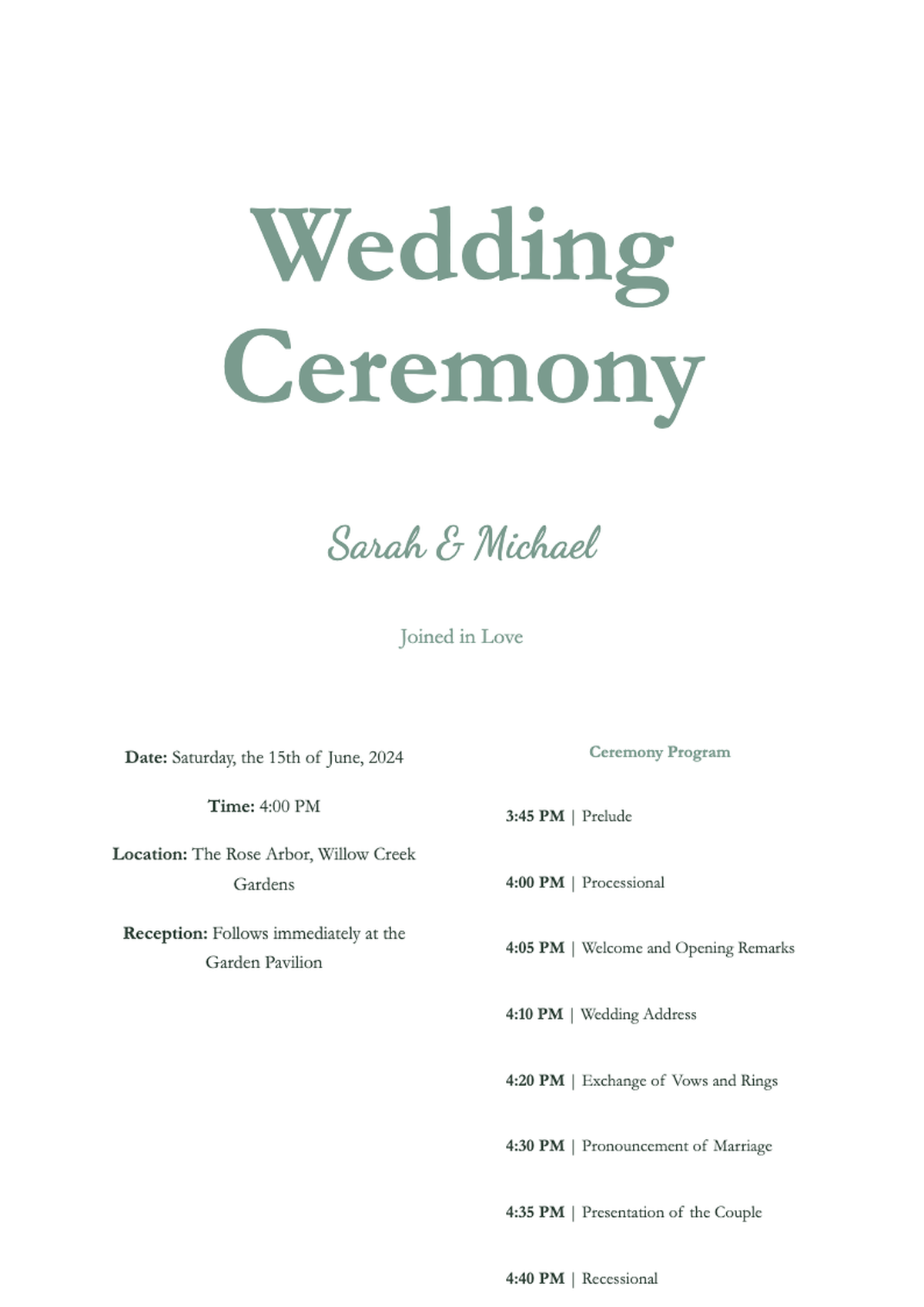 Elegant wedding ceremony program with mint green background and calligraphy font_variant_2